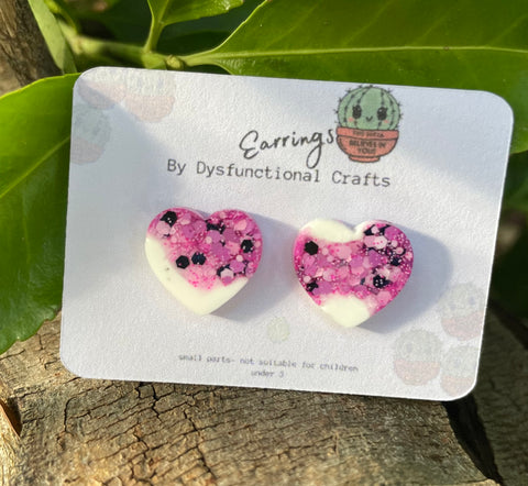 Spotted Pink Heart Studs